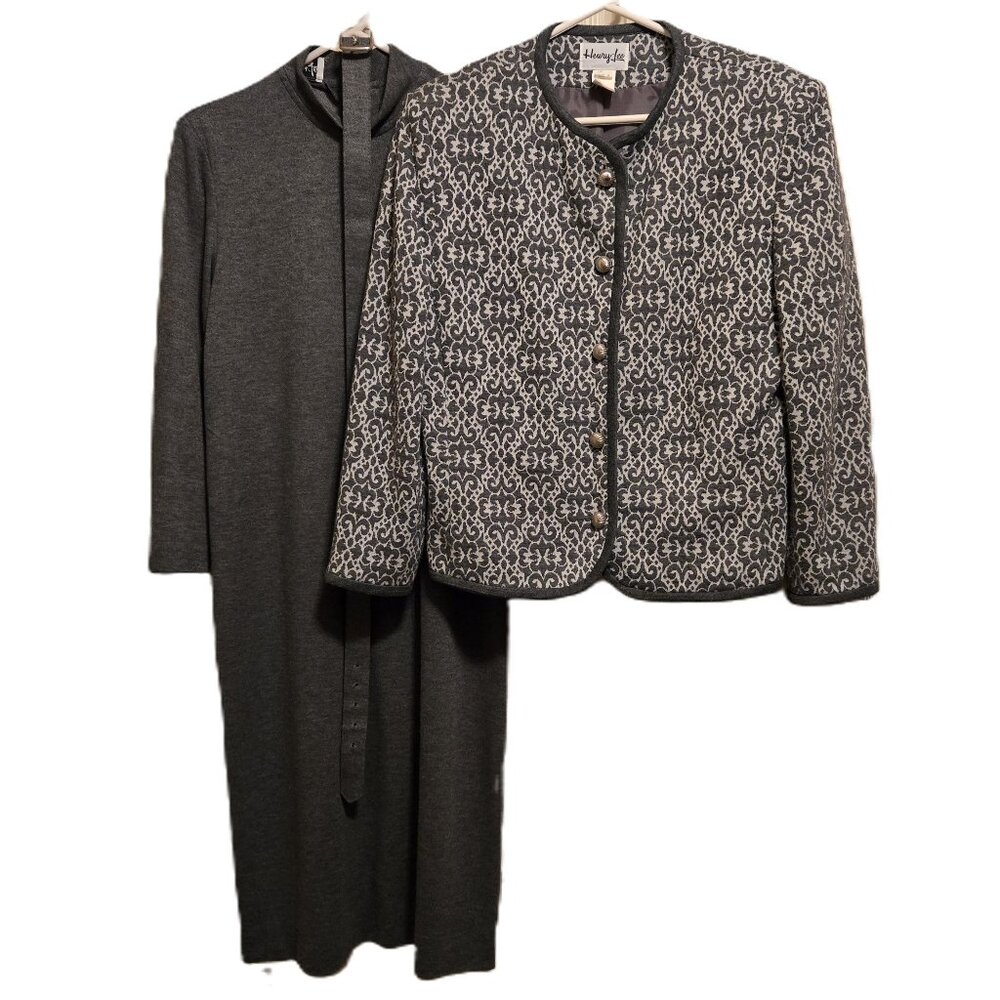 HENRY LEE Vintage 2 Pc Gray/White Jacket & Dress Suit Set Womenโs 8 Quiet Luxury